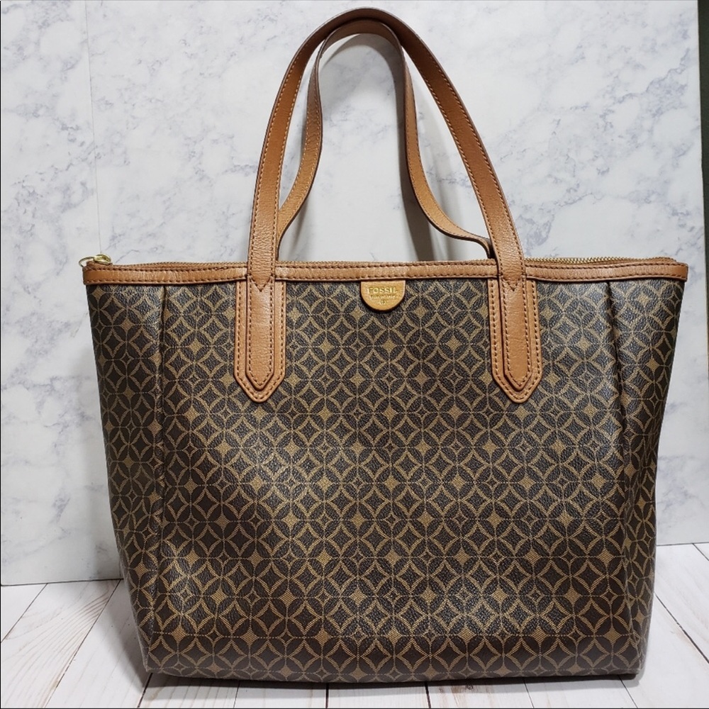 Fossil Sydney Shopper Tote Brown Diamond